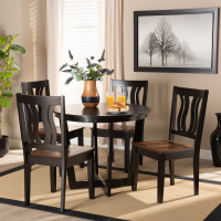 Baxton Studio Elodia-Dark Brown/Walnut-5PC Dining Set Elodia Modern and Contemporary Transitional Two-Tone Dark Brown and Walnut Brown Finished Wood 5-Piece Dining Set